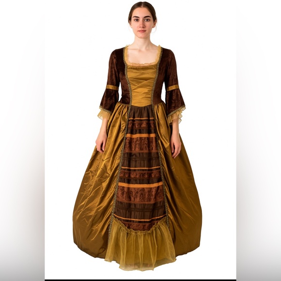 Spencer’s woman’s Vintage-Inspired Rococo Costume Dress brown and gold/small - Picture 1 of 8